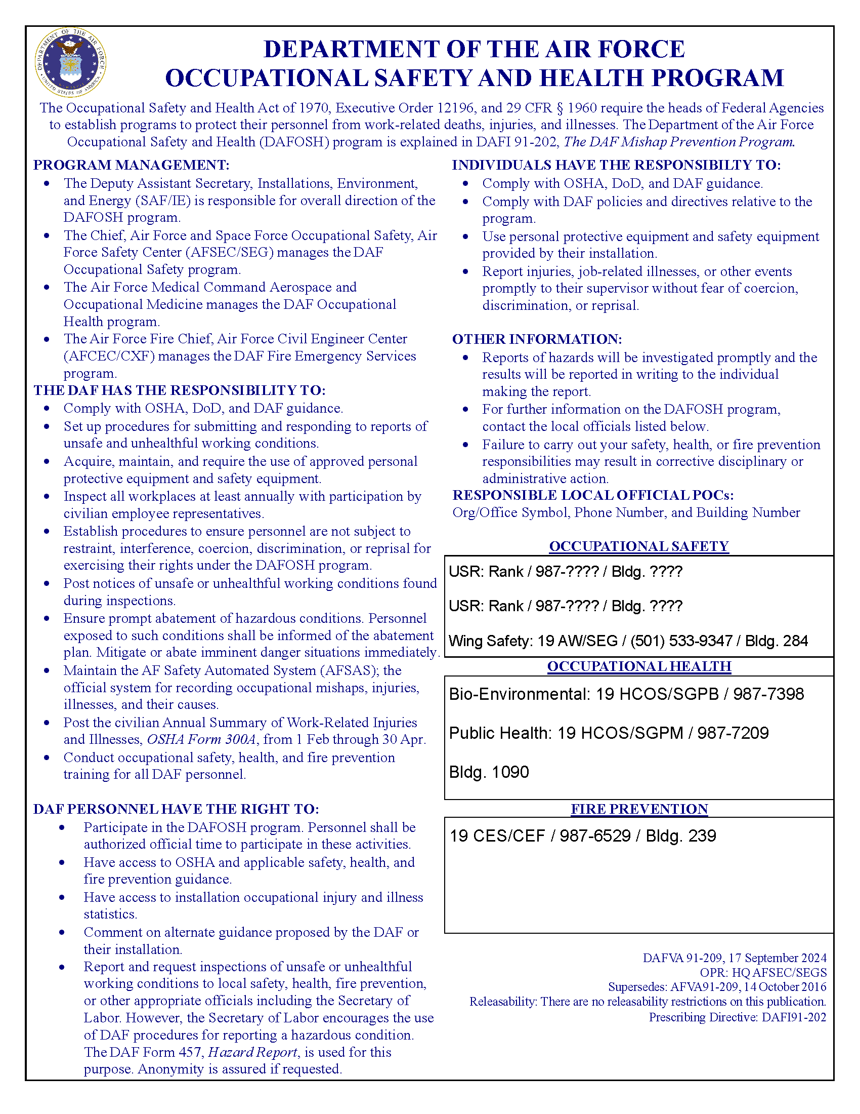 AIR FORCE OCCUPATIONAL SAFETY AND HEALTH PROGRAM