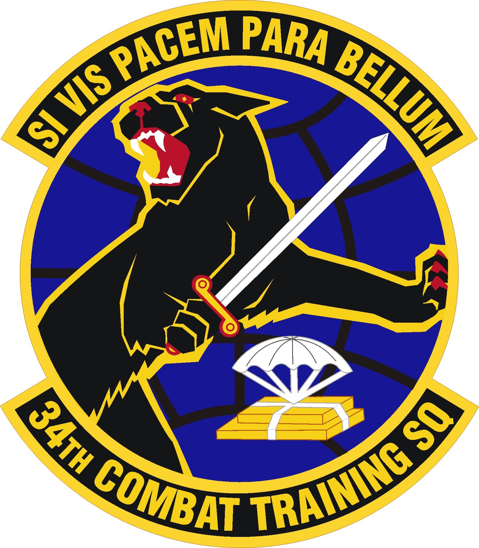 Black cat with sword on patch for 34th CTS